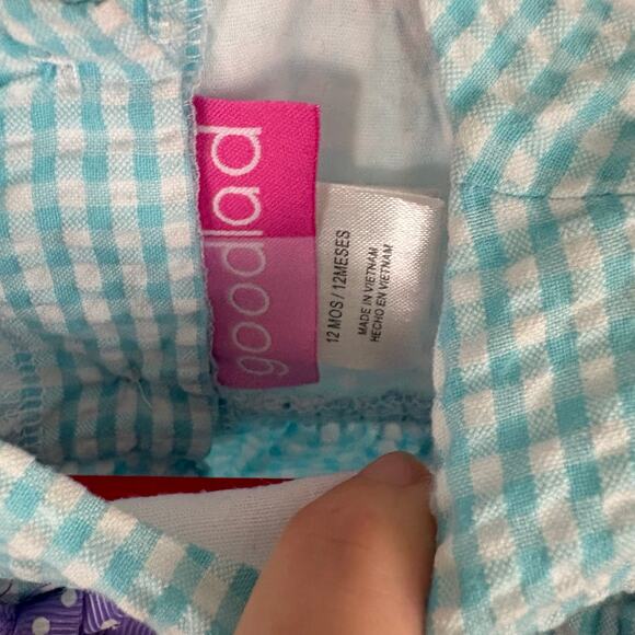 Goodlad Plaid Seersucker Bubble Romper Flowers Size 12 Months - Picture 4 of 6